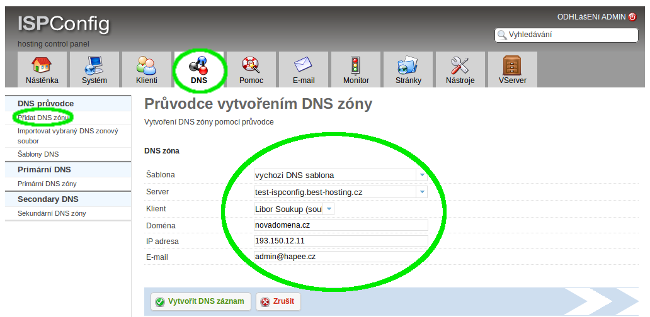 Použití DNS šablony v ISPConfigu pro vygenerování záznamů