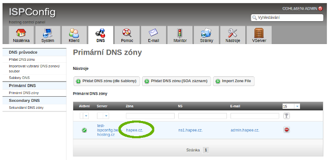 Přehled DNS zón pro domény